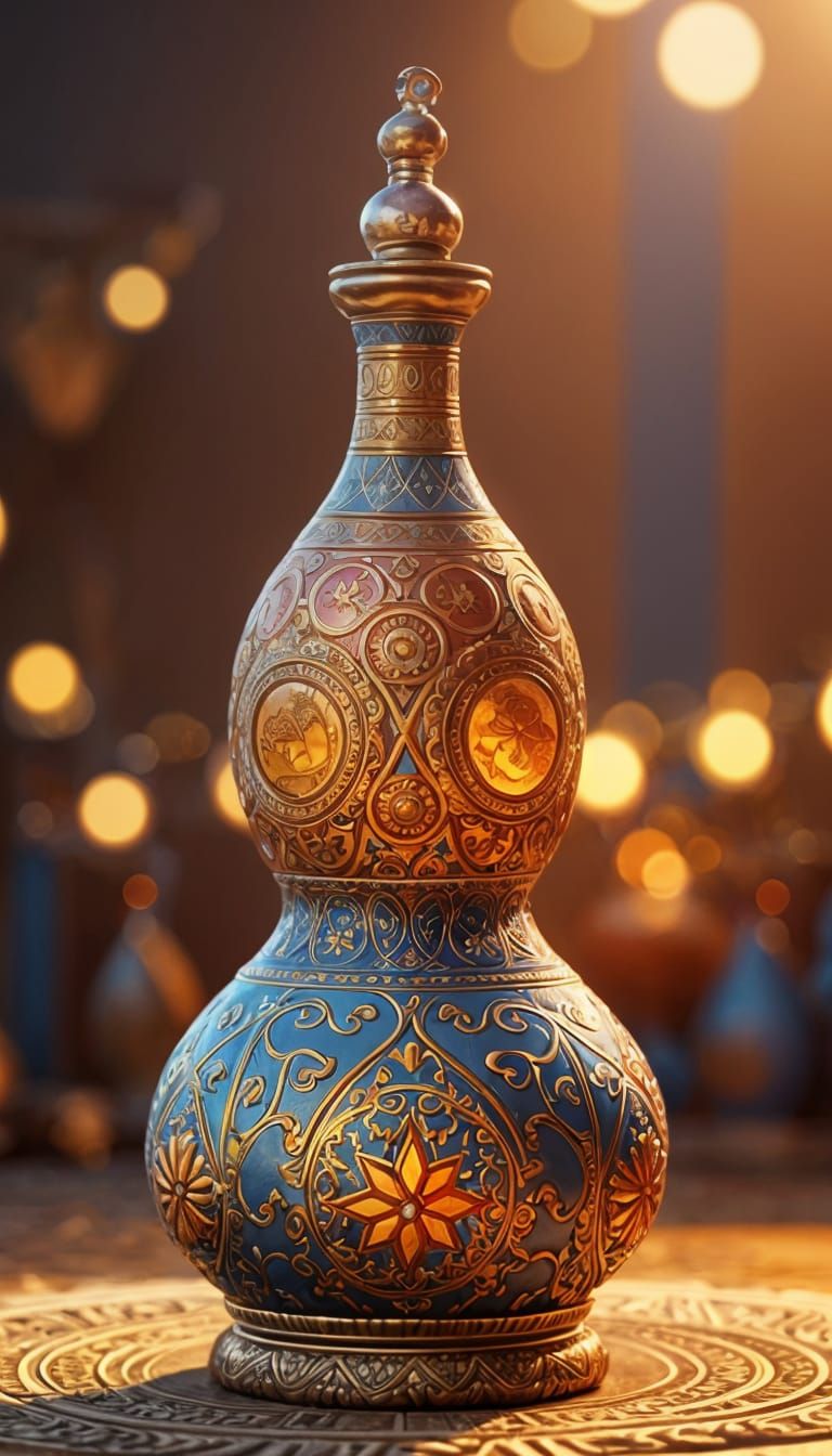 Surreal Folk Art Genie Emerge from Warmly Colored Bottle