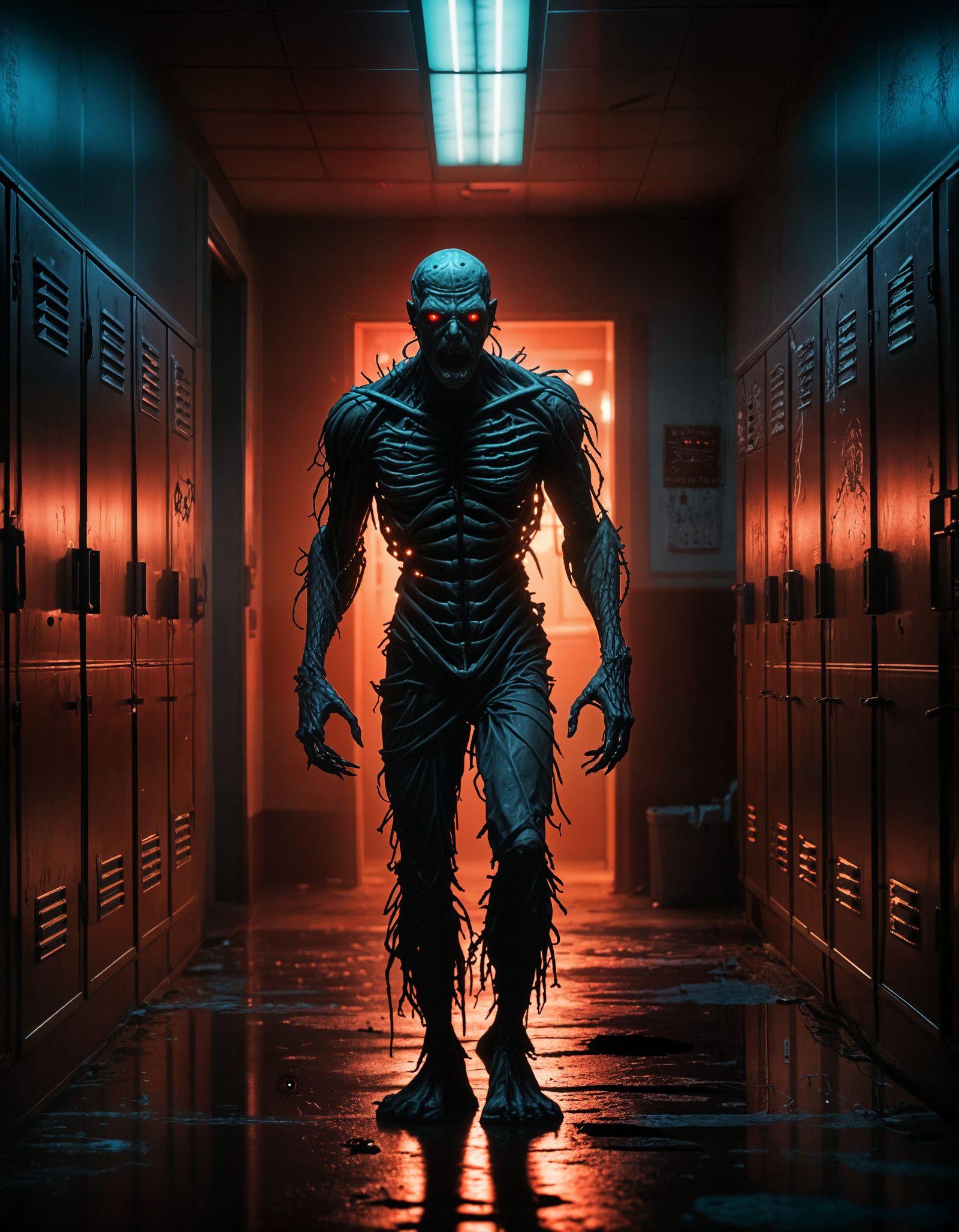 Terrifying Monster in High School Hallway