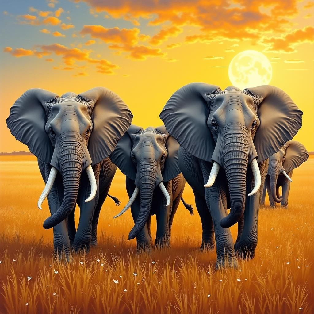 Elephants Moonwalking on Savannah: A Modernist Painting