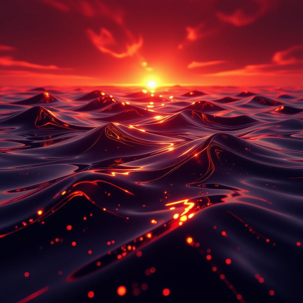 Fiery Glass Waves in Abstract Dreamscape