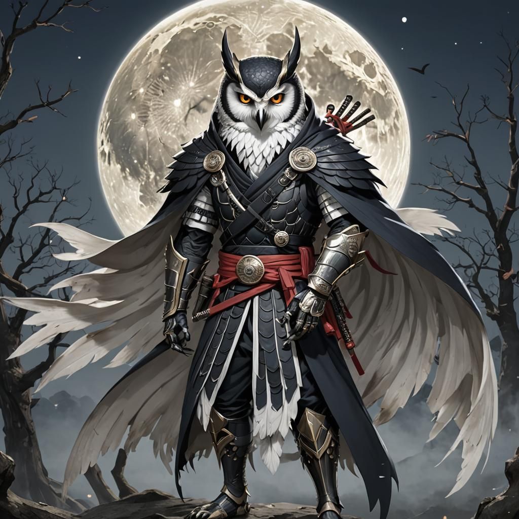 Stylized Owl Ninja in Action Pose: Anime Art