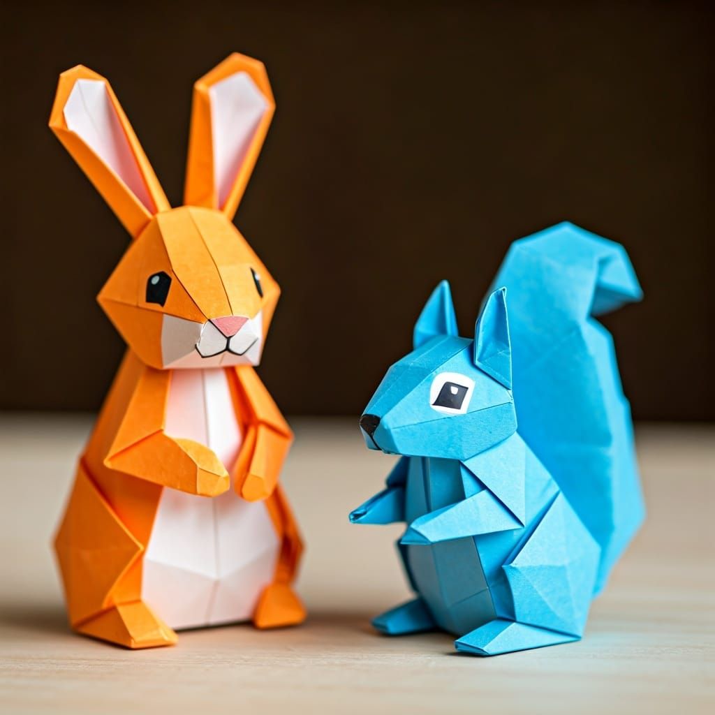 Origami Bunny and Squirrel Papercraft in 8K