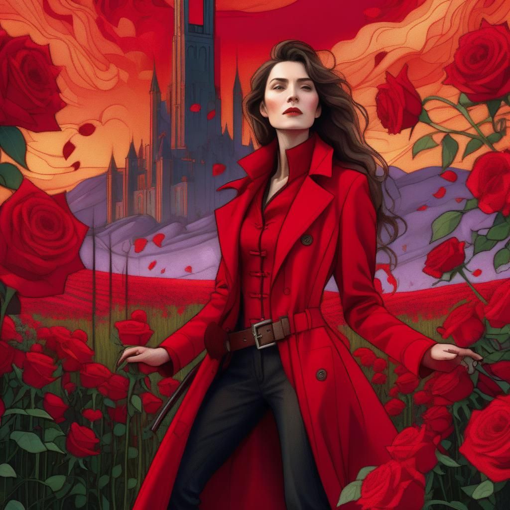 Gunslinger in Roses: Art Nouveau Fantasy Poster