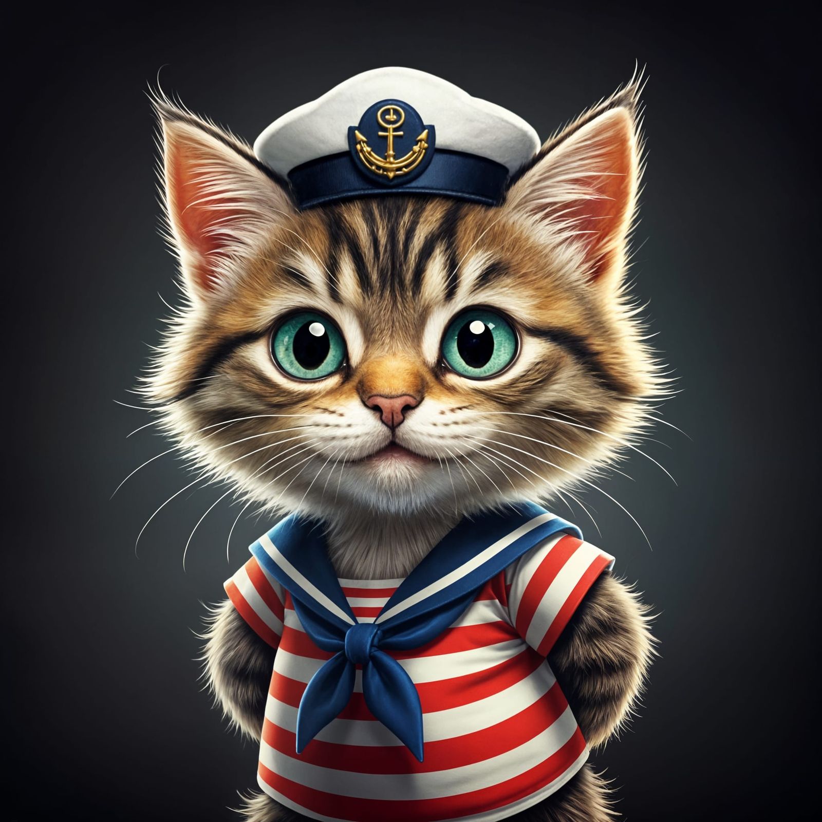 Cartoon Kitten in Sailor Hat Illustration