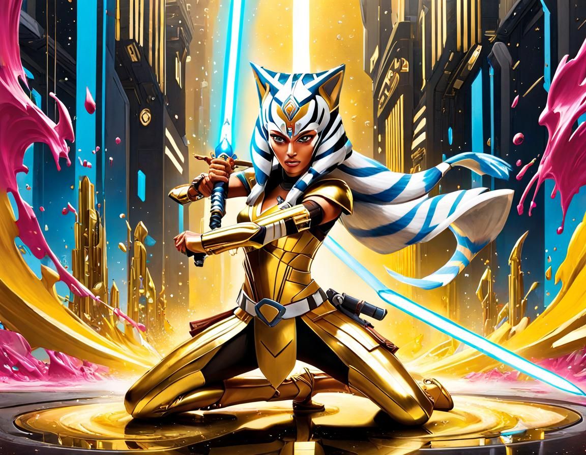 Golden Ahsoka Tano Battles an Army