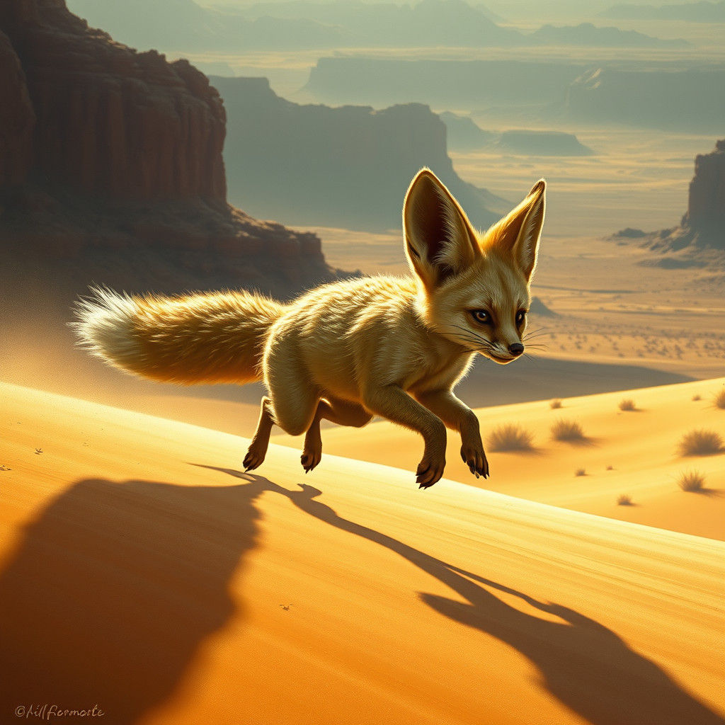 Fennec Fox Sprinting Through Arid Desert