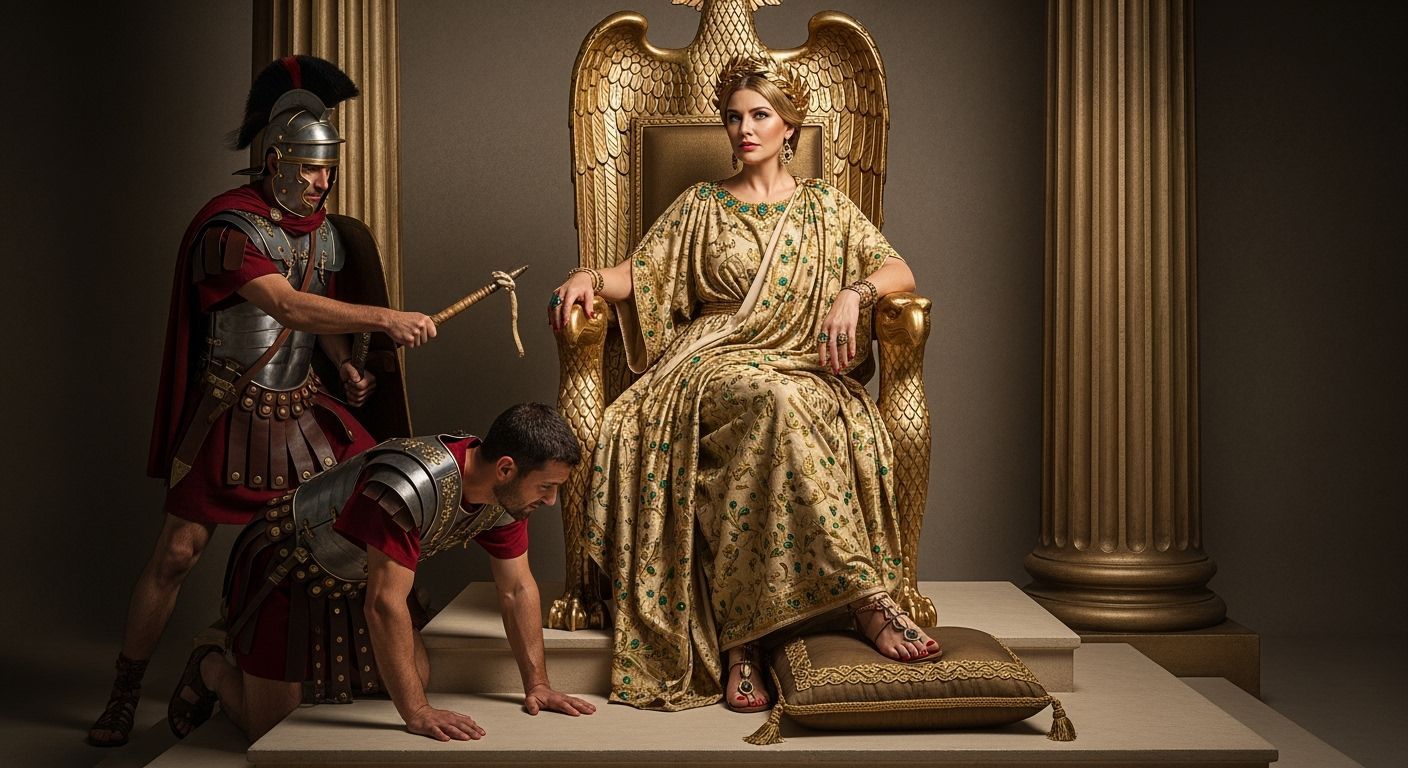 Opulent Roman Empress on Gold Throne