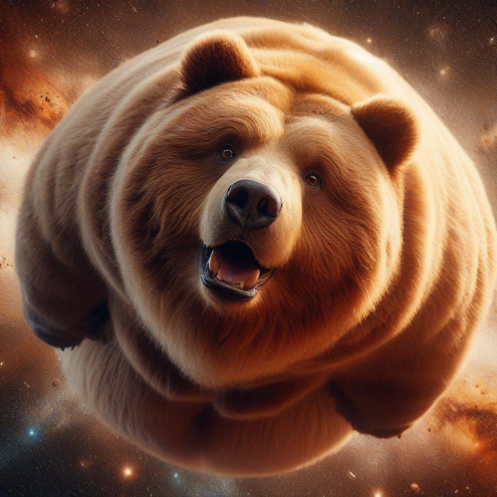 Obese Kodiak Bear Freefalling in Space