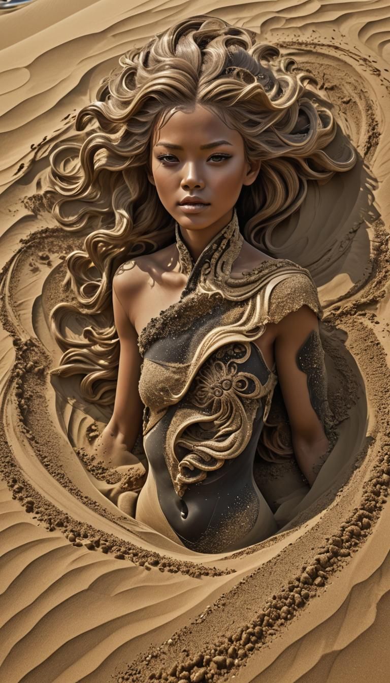 Sand Elemental with Floating Hairstyle in Cyberpunk Style