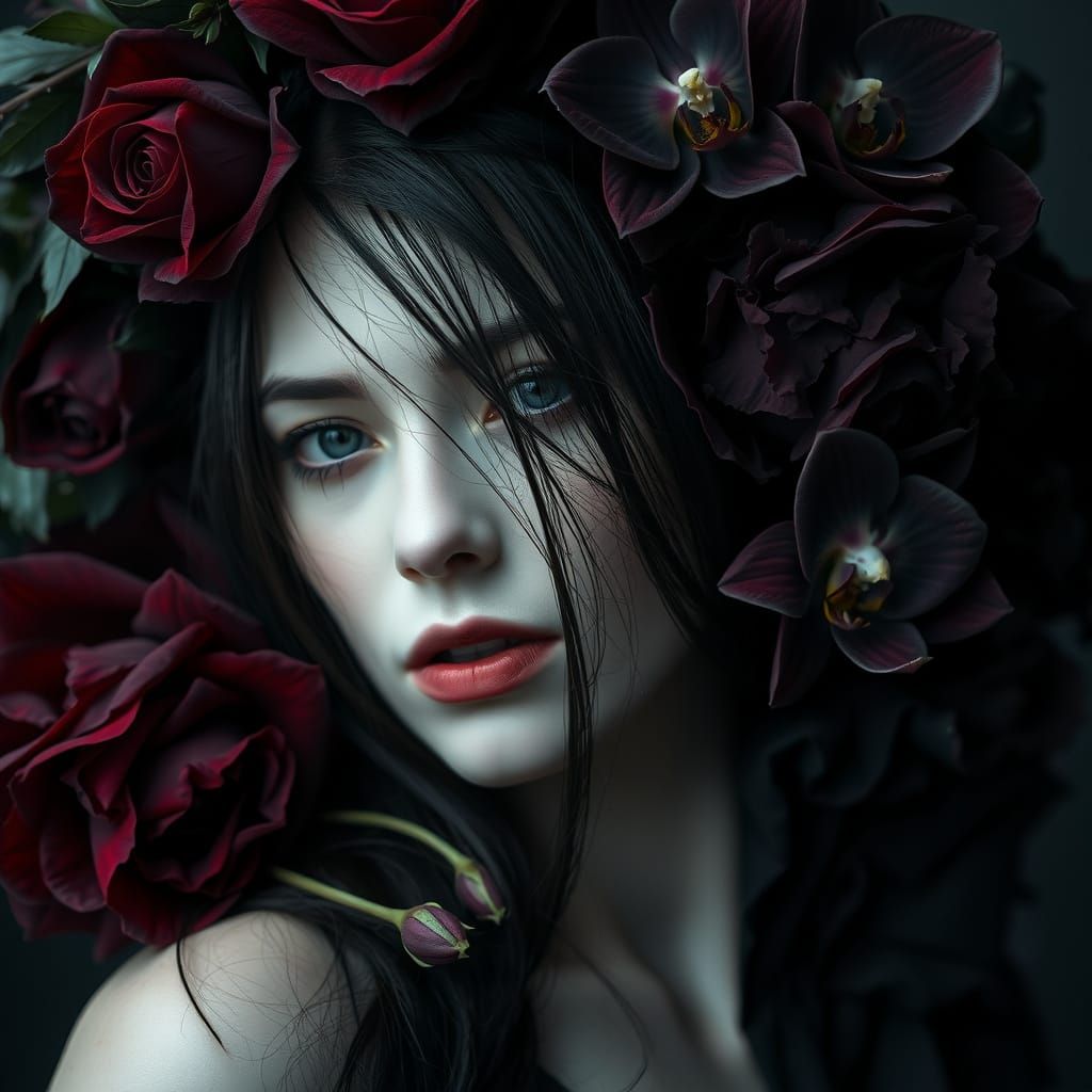 Ethereal Beauty in Dark Floral Crown