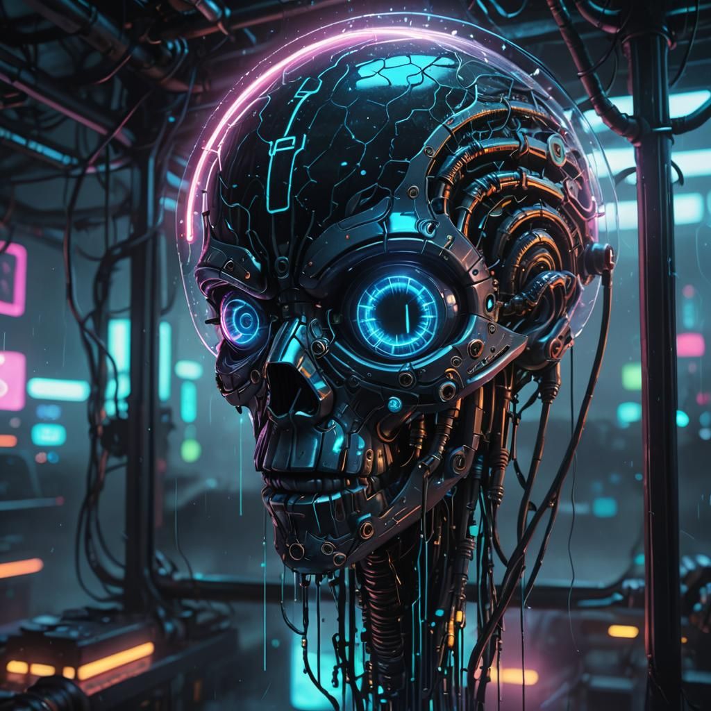 Cyberpunk Glass Structure with Bioluminescent Eye