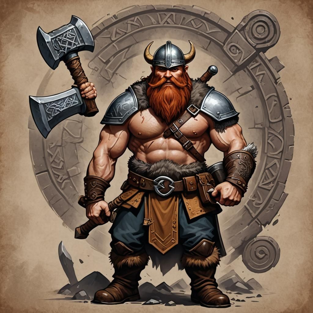 Viking Rune Tattooed Dwarf in Forge