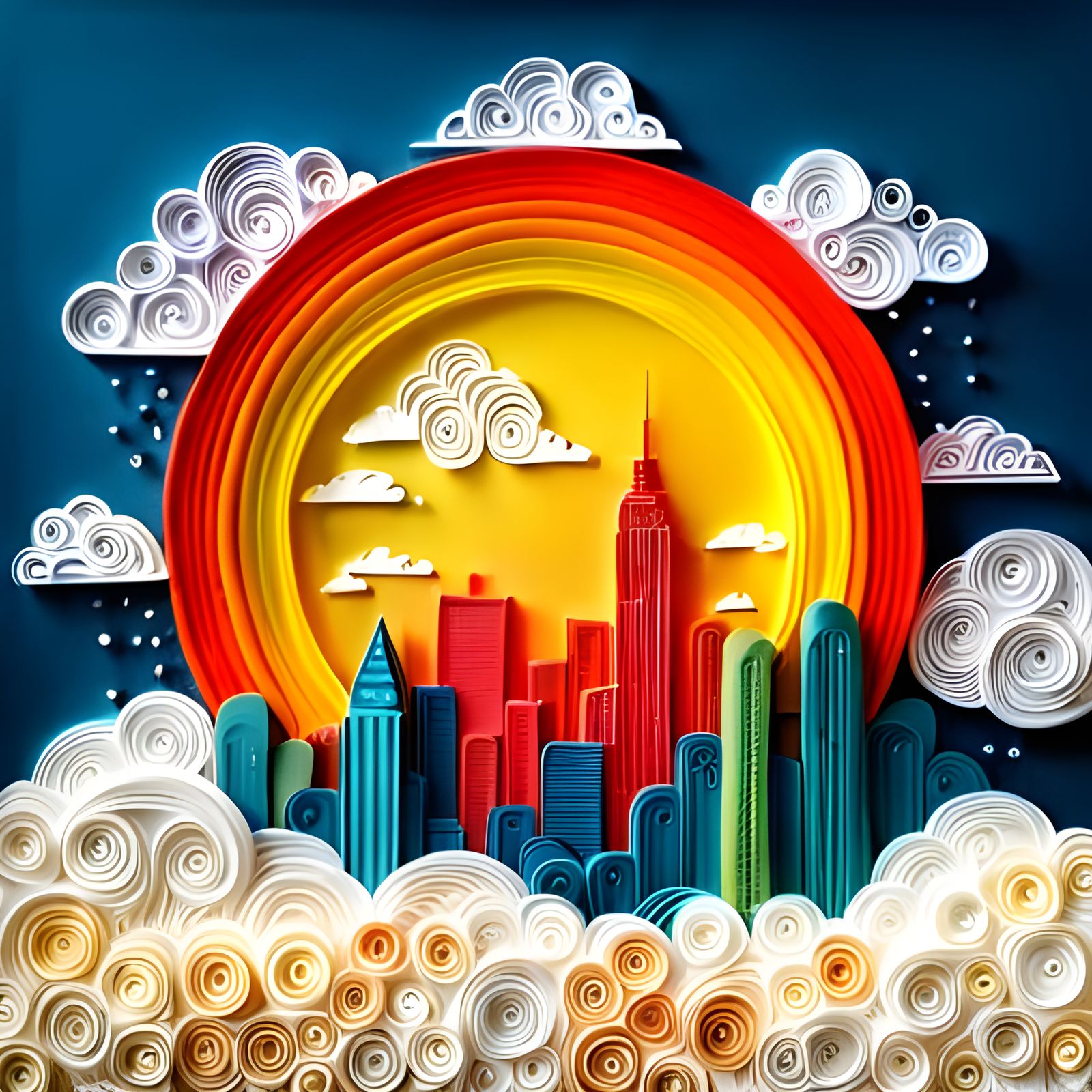 Paper Quilling Sunset Over New York Skyline