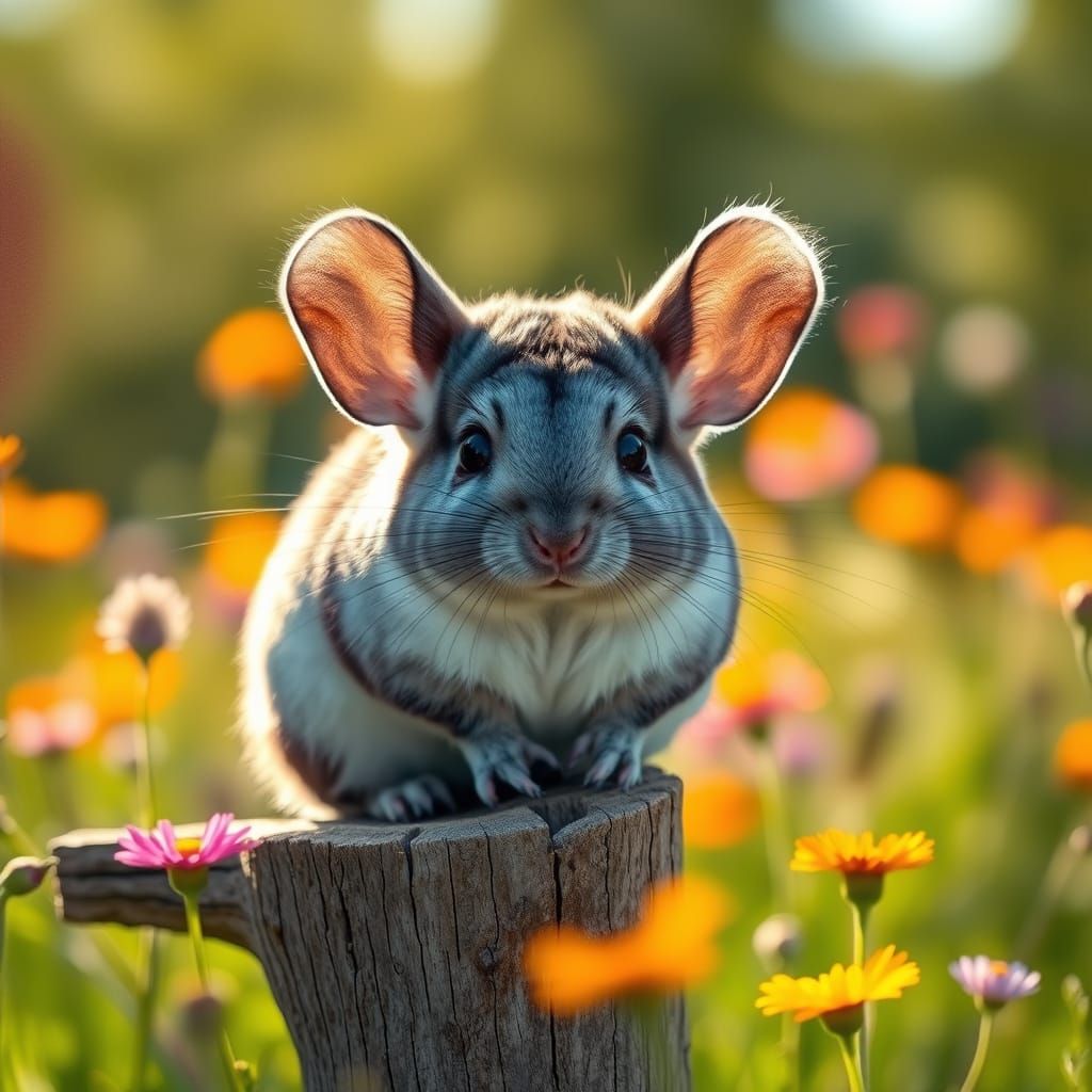 Chinchilla in a Sun-Drenched Meadow