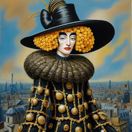 Surreal Fashion Model on Runway with Fried Egg Outfit