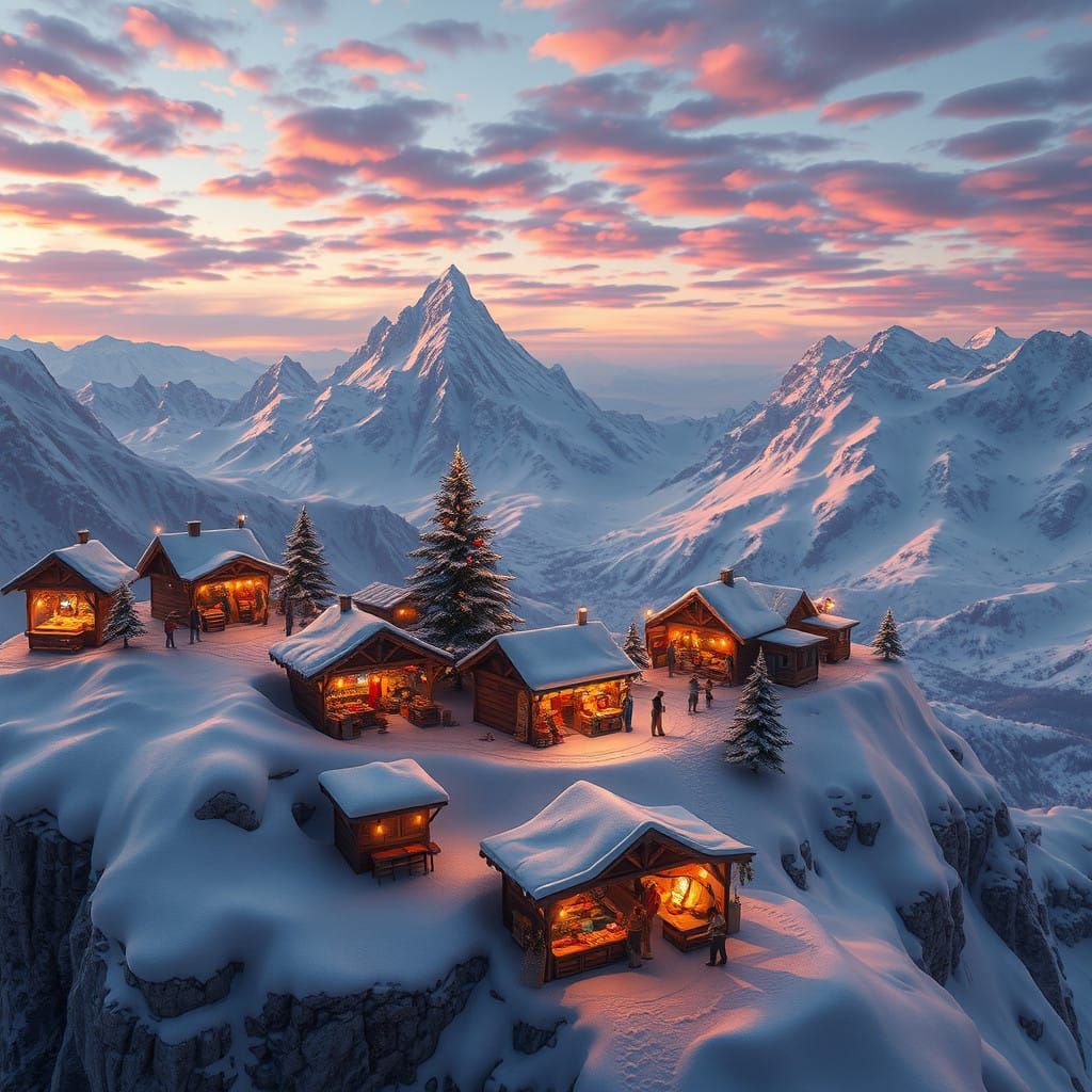 Whimsical Winter Wonderland Christmas Market Amidst Snow-Cap...