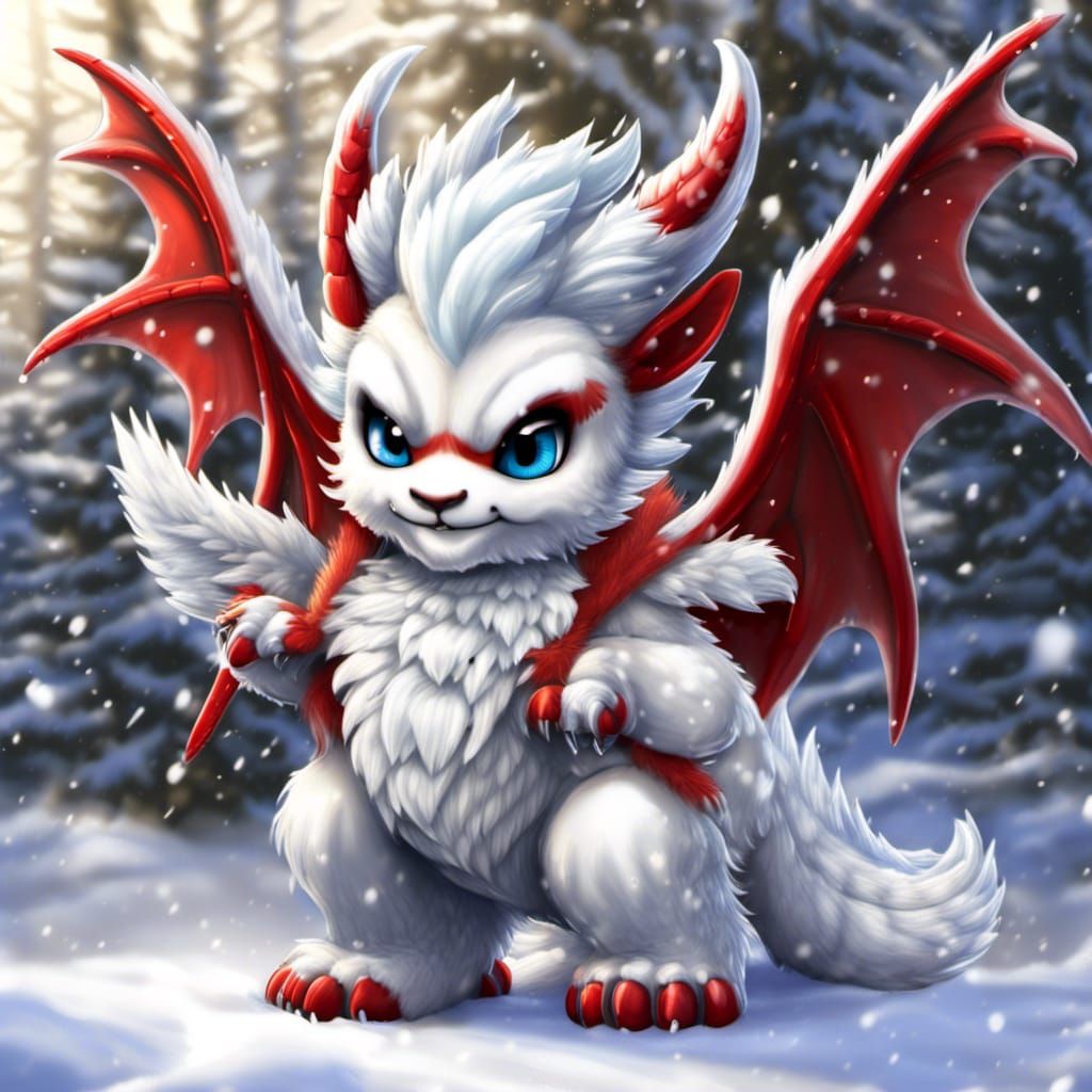 Christmas Dragon Chibi with Open Wings