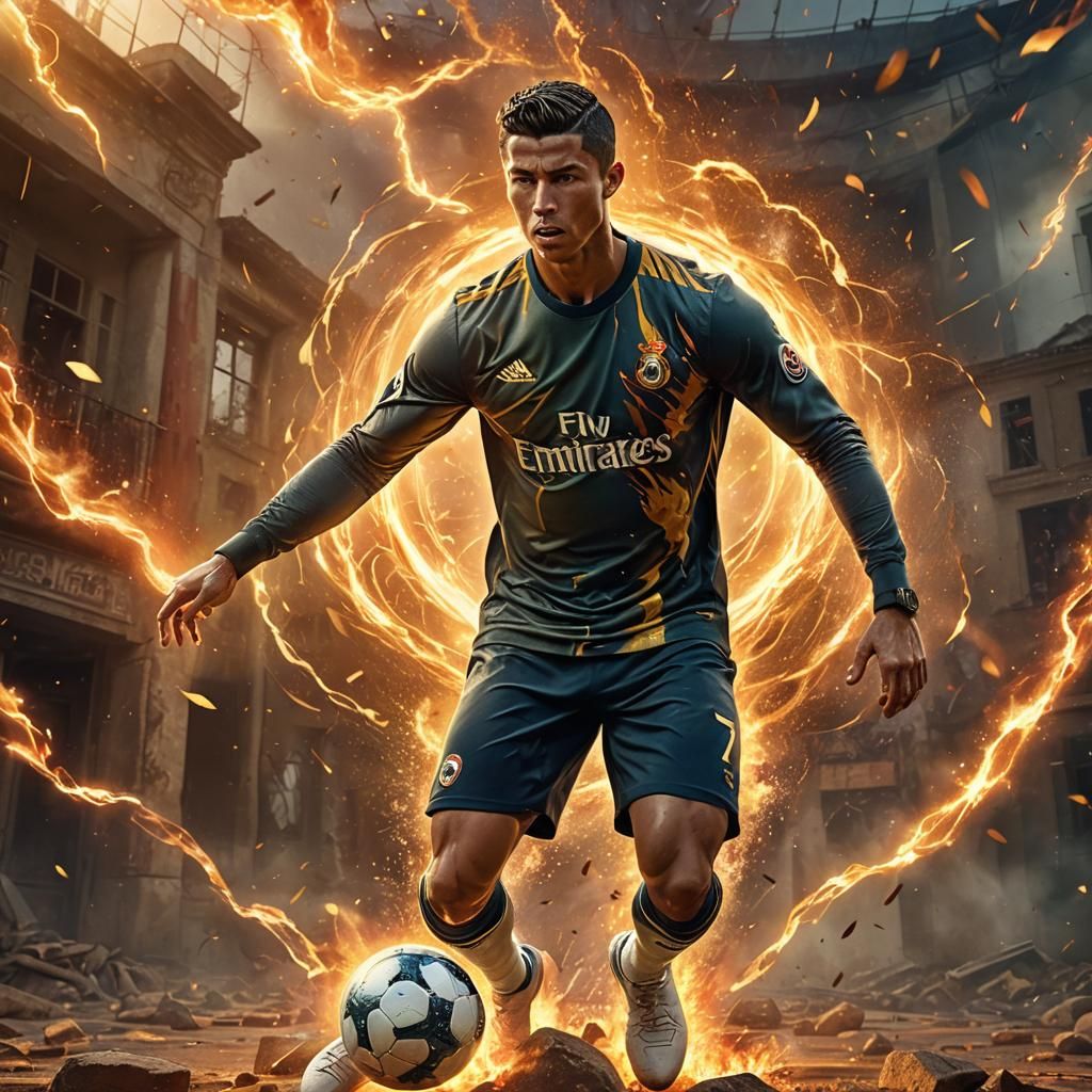 Cristiano Ronaldo in Fiery Vortex: Cinematic Concept Art