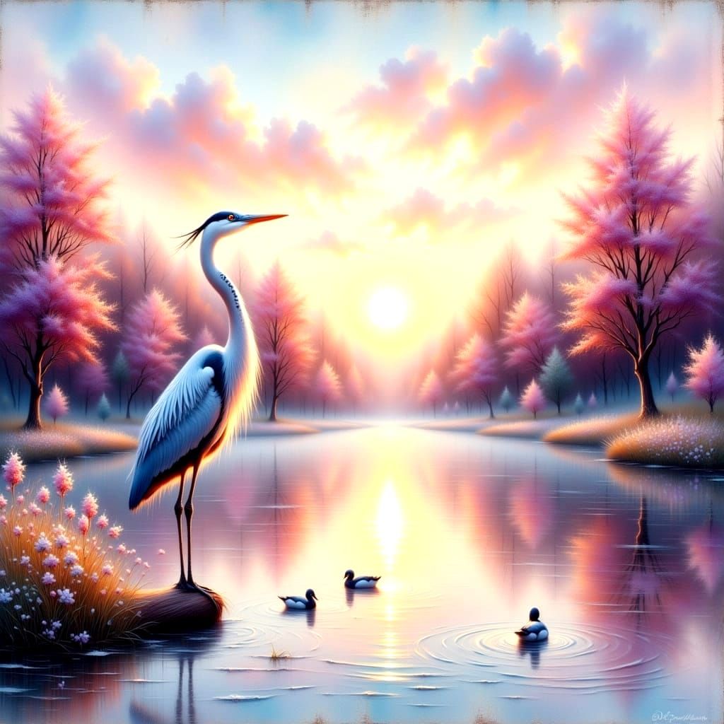 Peaceful Sunset with Vibrant Curves and Spirals