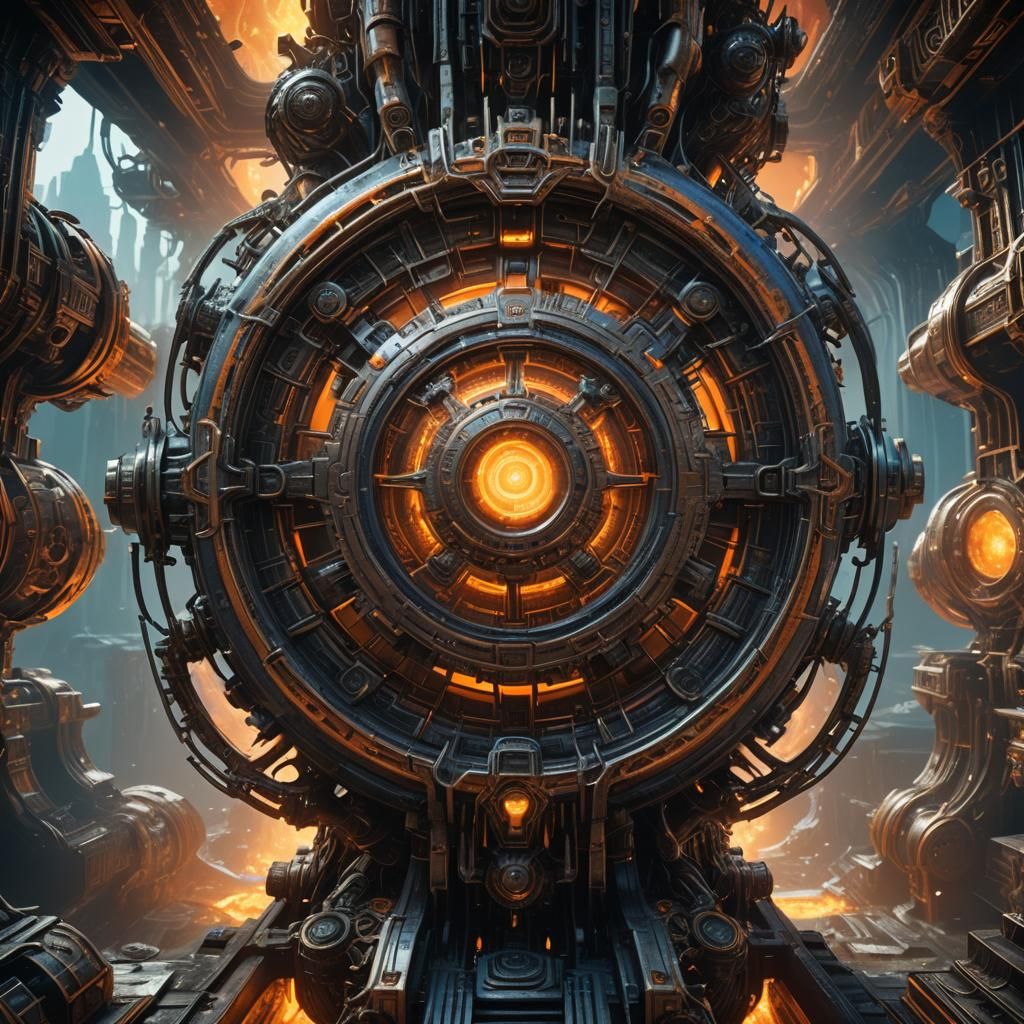 Mysterious Glowing Core with Biomechanical Elements