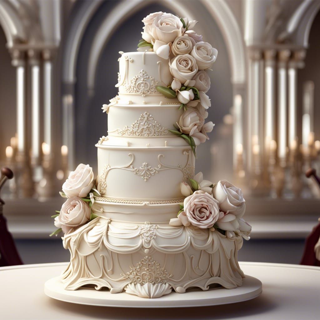 Elegant Wedding Cake with Muted Floral Cascade