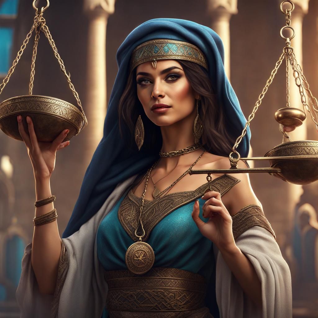Middle Eastern Woman Holding Scales of Justice