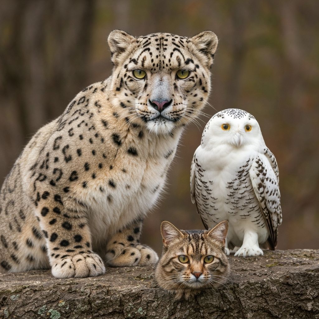 Snow Leopard, Snowy Owl, and Grizzly Cat
