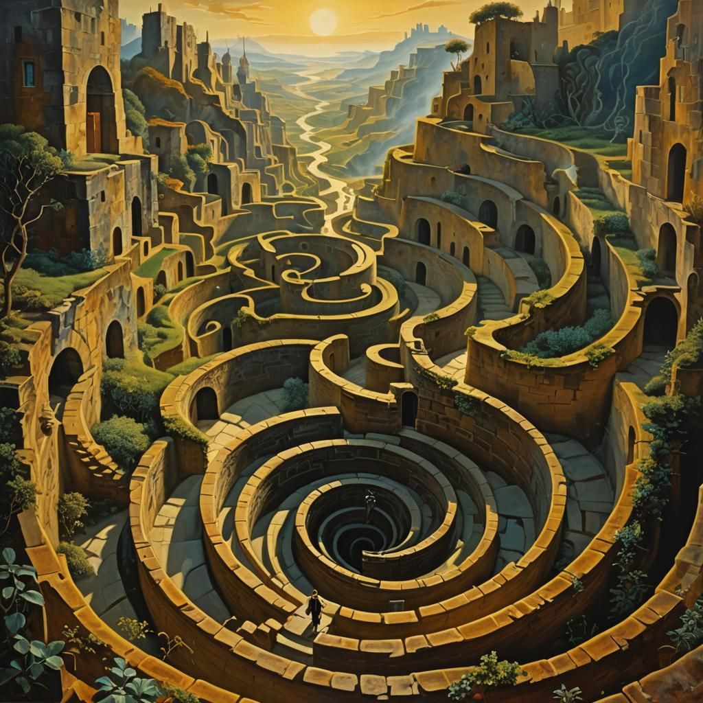 Surreal Maze: Dreamscape in Oil Painting Style