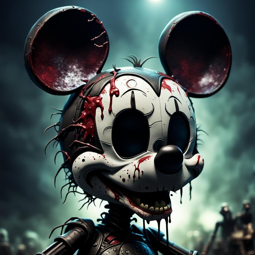 Zombie Mickey Mouse in Dystopian Horror Style