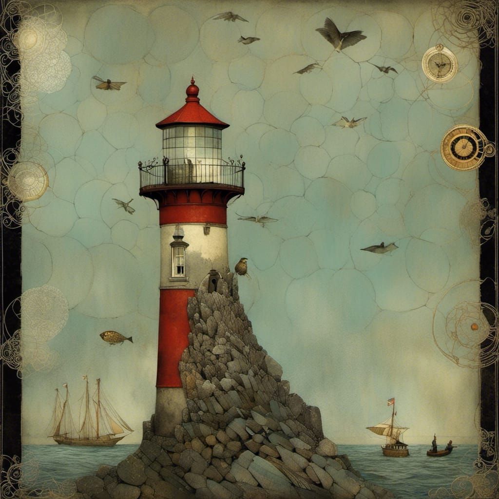 Lighthouse Collage Inspired by Nautical Charts
