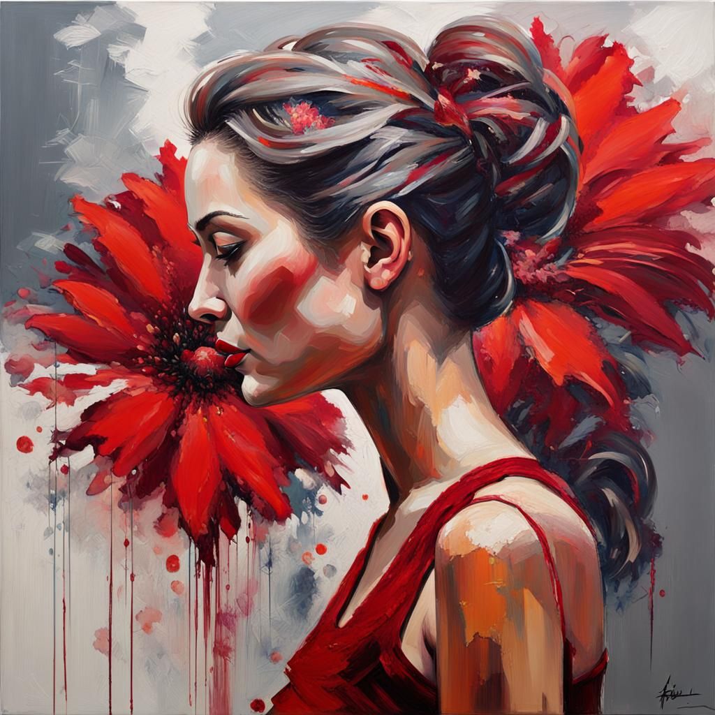 Woman in Red Dress: Fauvist Expressionist Portrait