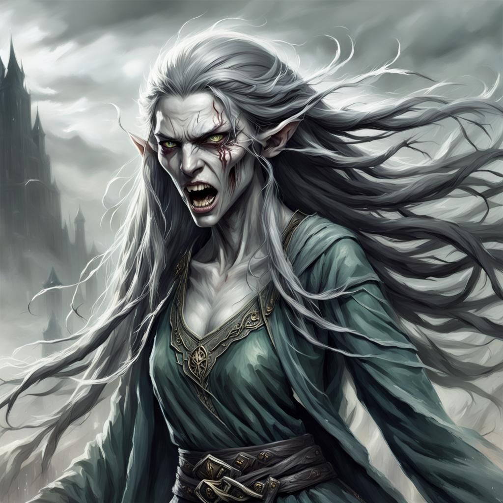 Fading Banshee: Spectral Elf in Digital Art