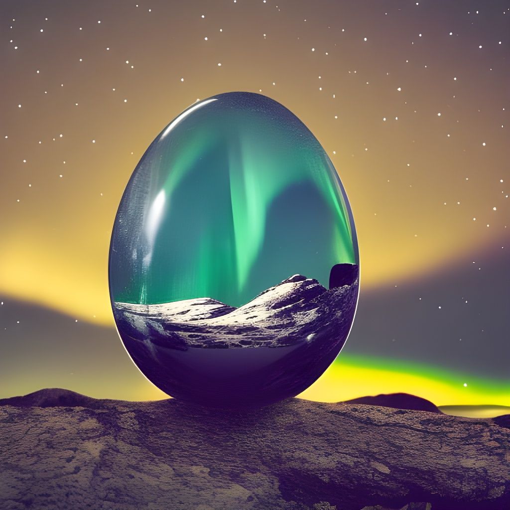 Northern Lights Mountainscape Inside Transparent Egg