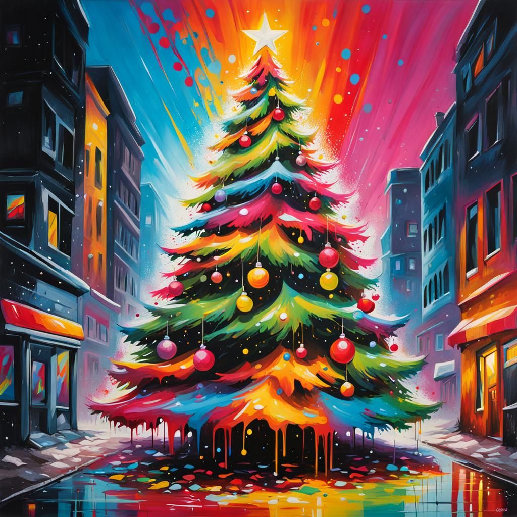 Colorful Graffiti Christmas Tree Splash Art