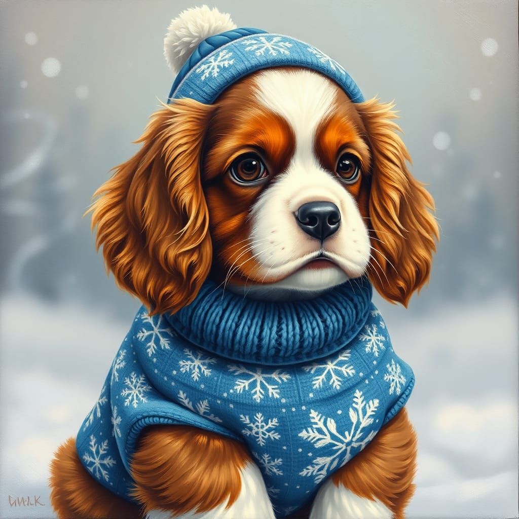 Cavalier Puppy in Christmas Sweater: Hyperrealistic Acrylic ...
