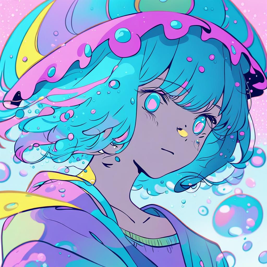 Anime Jellyfish Girl Portrait in Pastel Colors