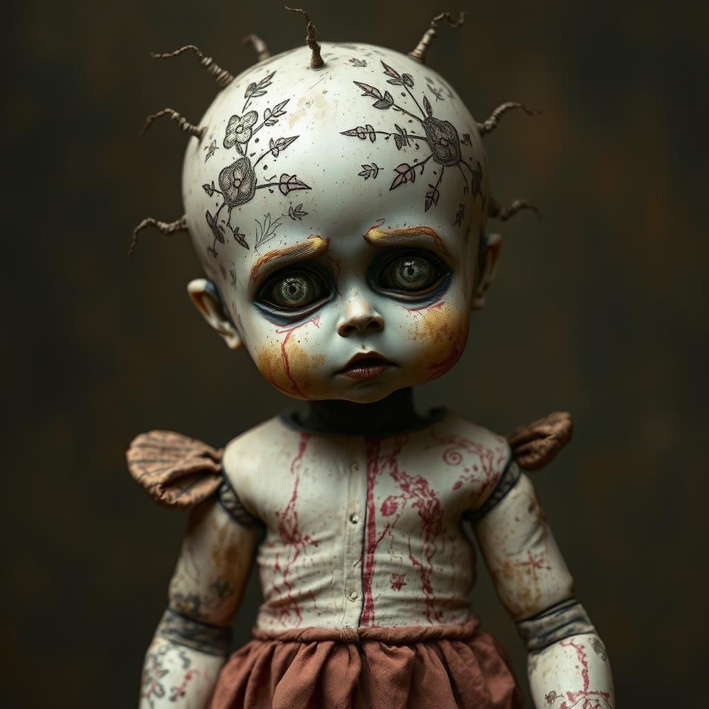 Cursed Doll in Macabre Surrealism Style