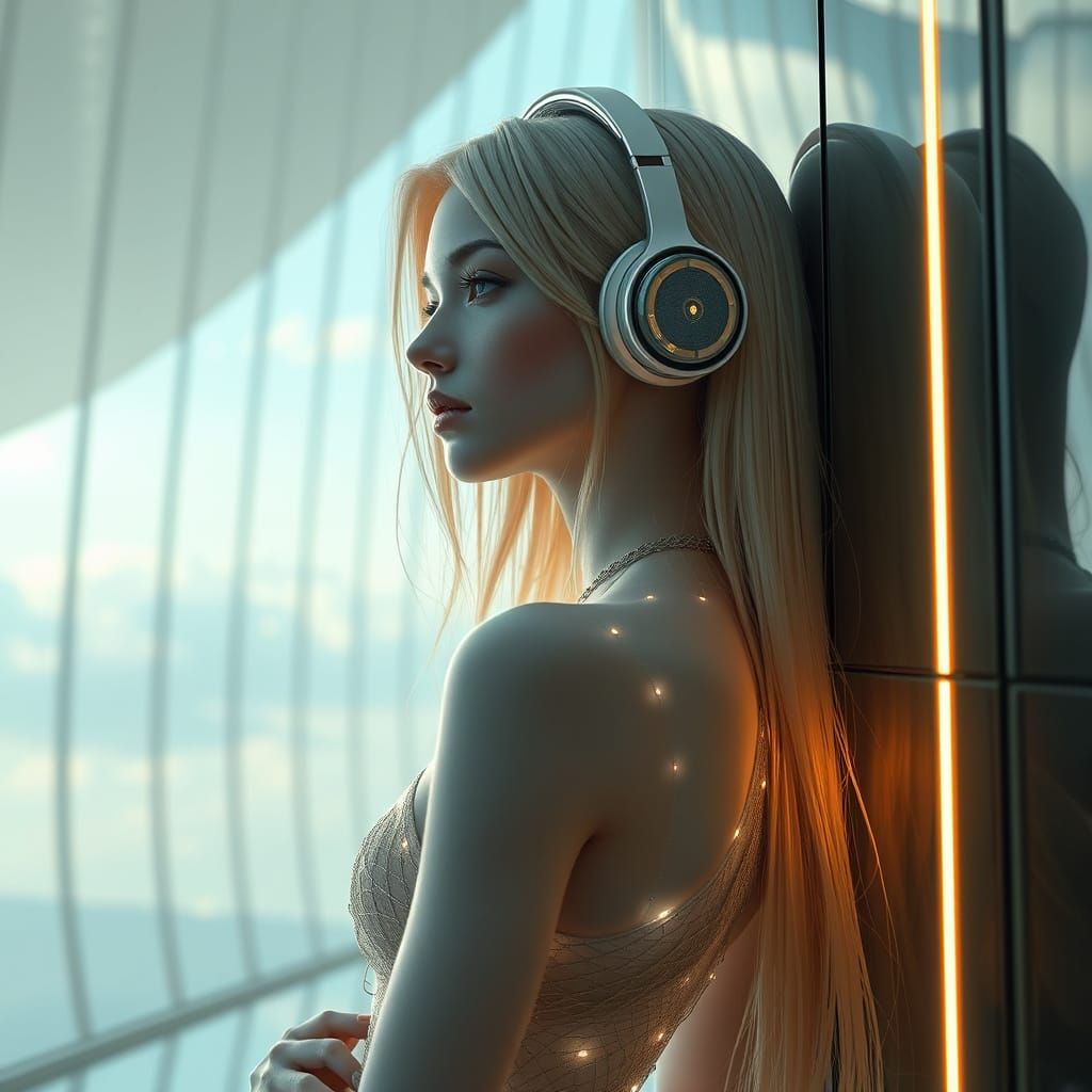 Android Siren in Futuristic Museum