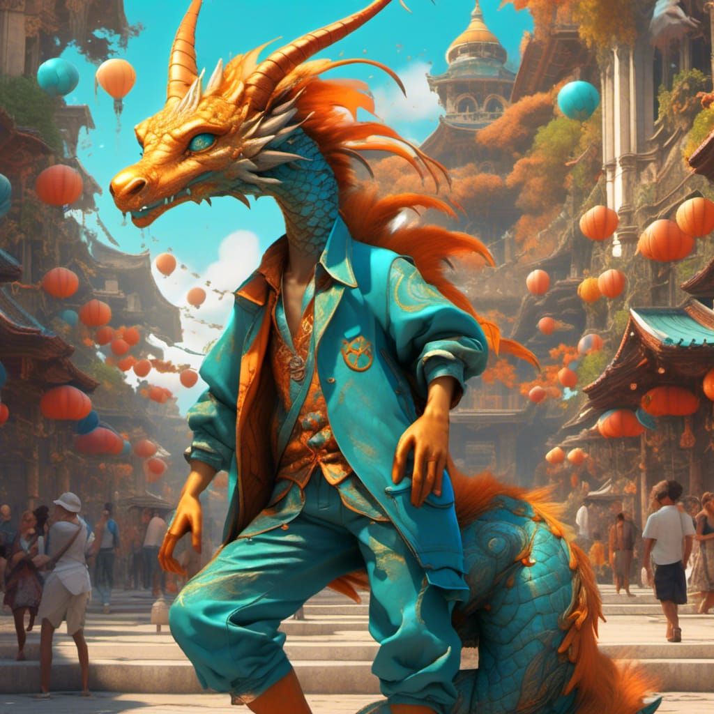 Furry in Ascended Aurene Outfit, Detailed Digital Art