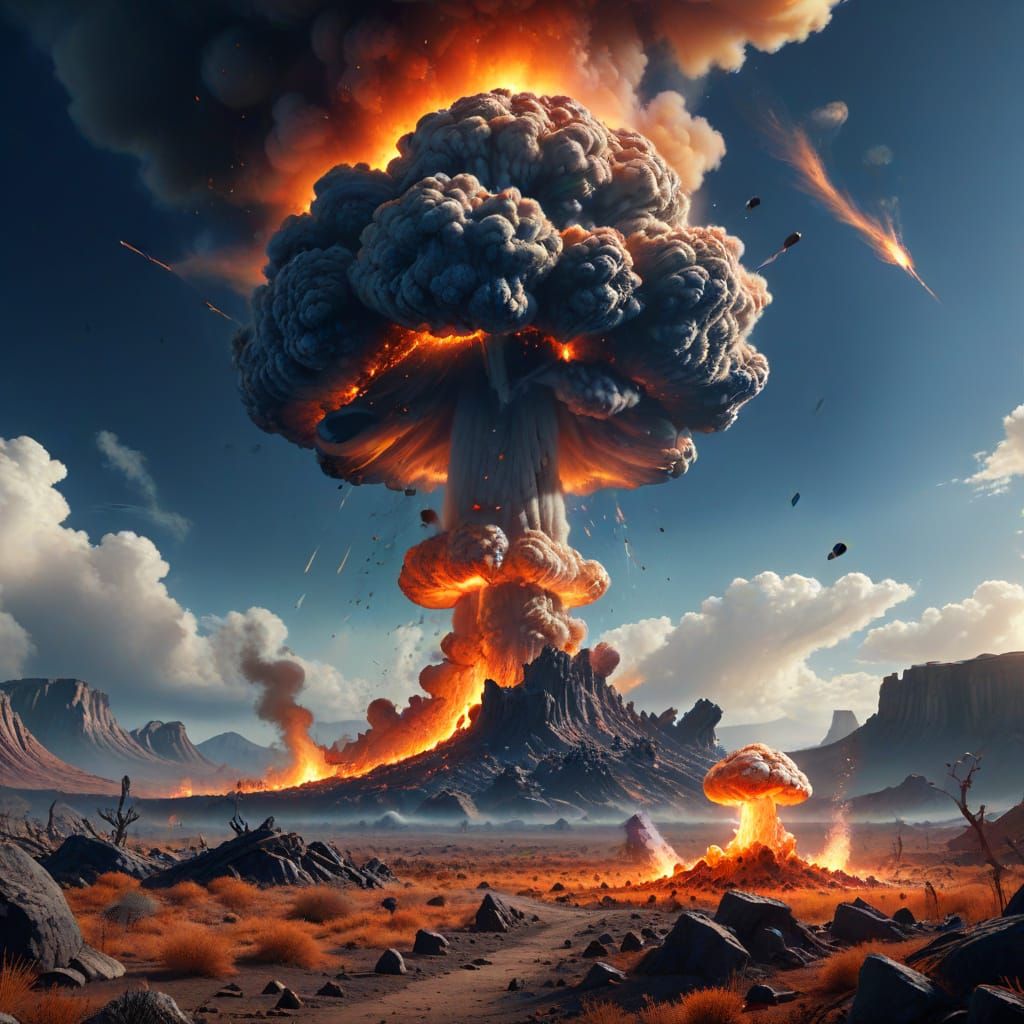 Fantasy Mushroom Cloud in Barren Landscape