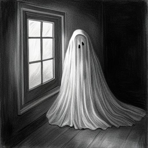 Eerie Ghostly Apparition at Window in Horror Style