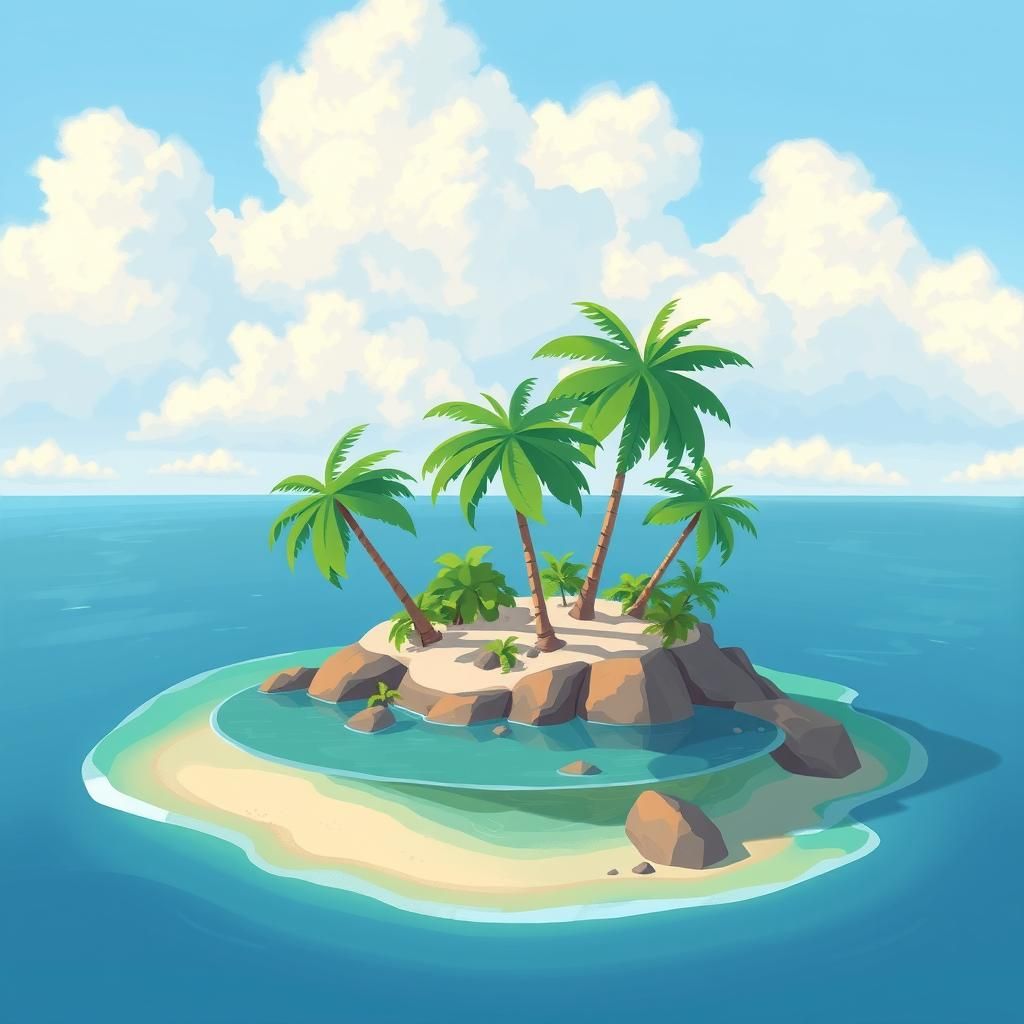 Tropical Island Paradise in Disney Pixar Cel Style