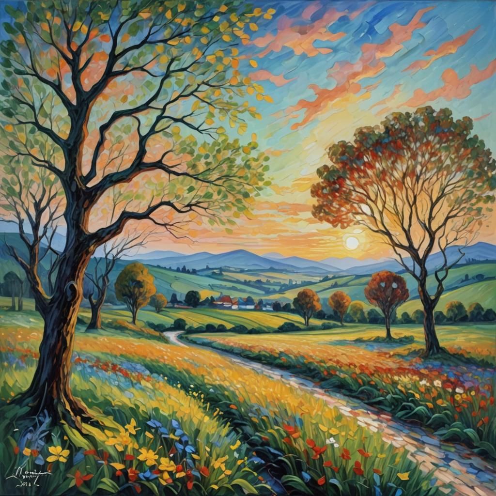 Expressionist Painting: Silence at Dawn with Impasto Texture