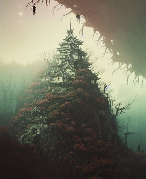 Cornpunk Landscape in Japanese Ink Style