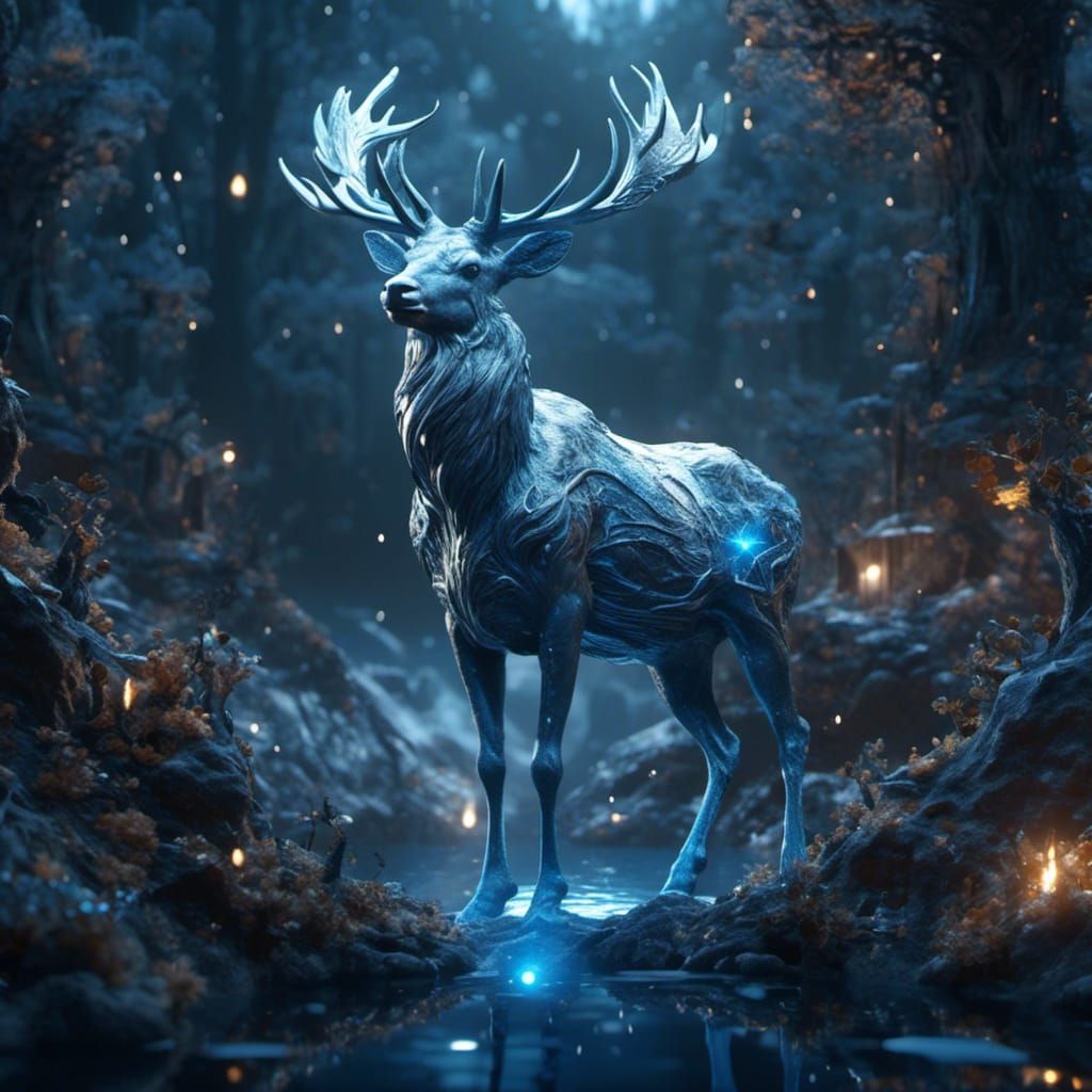 White Stag Among Blue Stars: Hyperreal Art