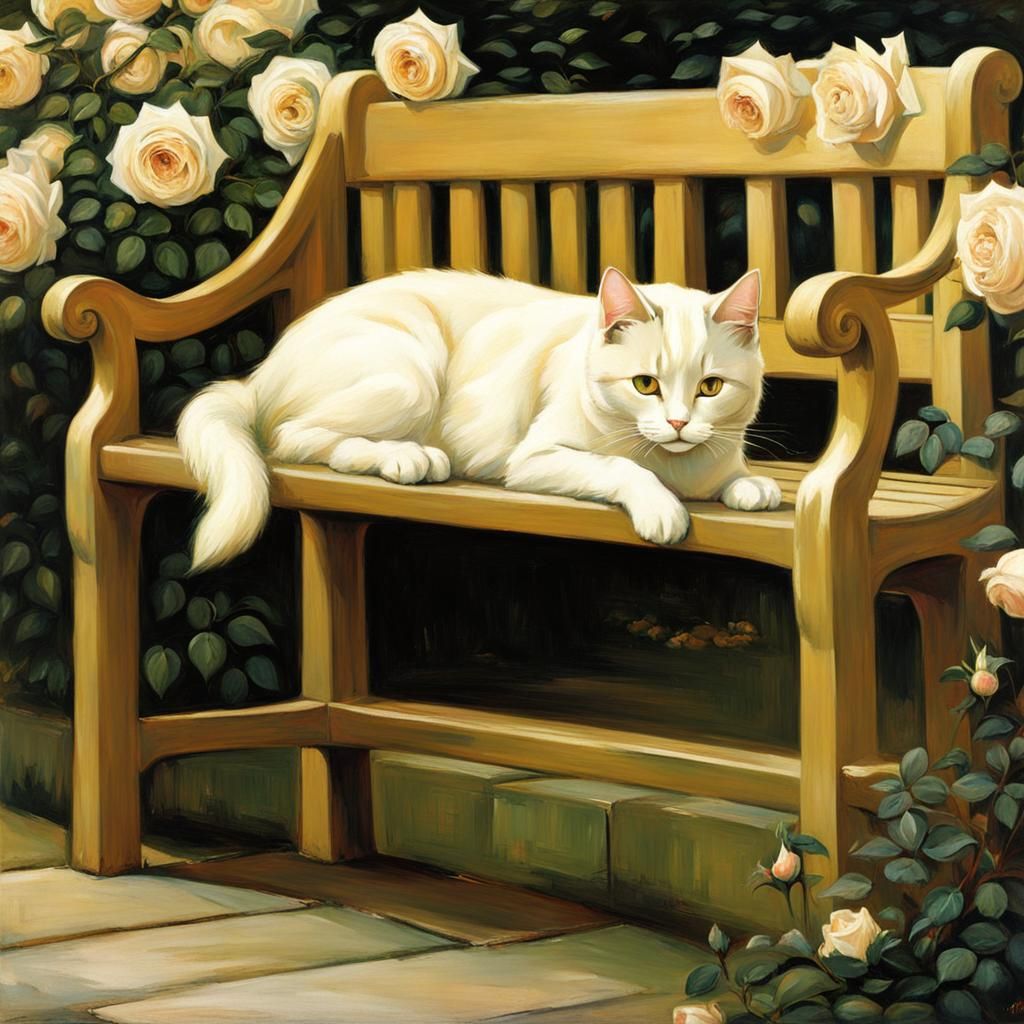 Cream Cat in a John William Waterhouse Style