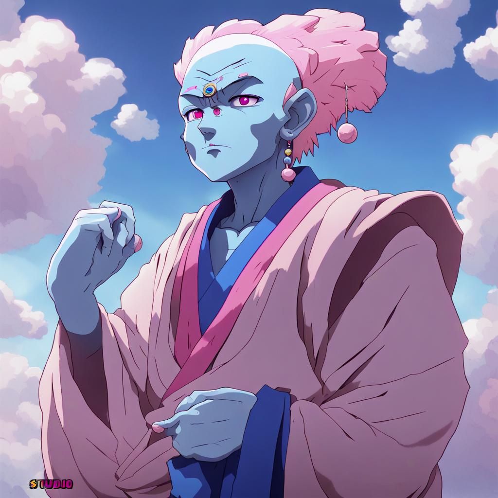 Cotton Candy Monk with Lapis Lazuli Necklace, Anime Style