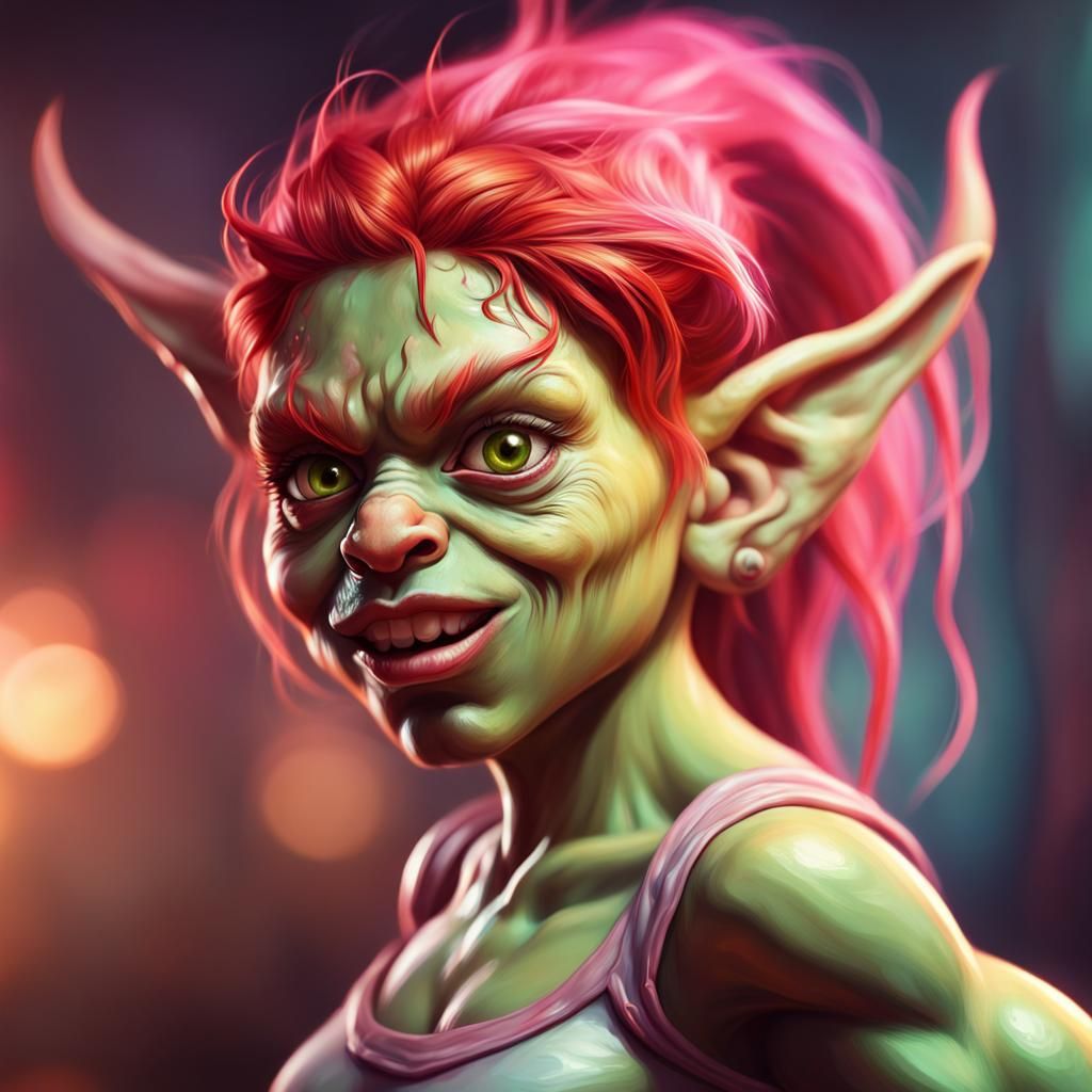 Hyperrealistic Goblin Dancer Girl with Red Hair