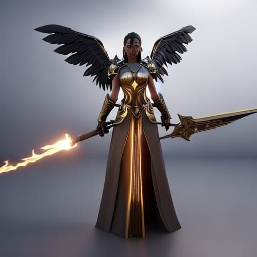 Celestial Angel with Flaming Sword in Sci-Fi Style