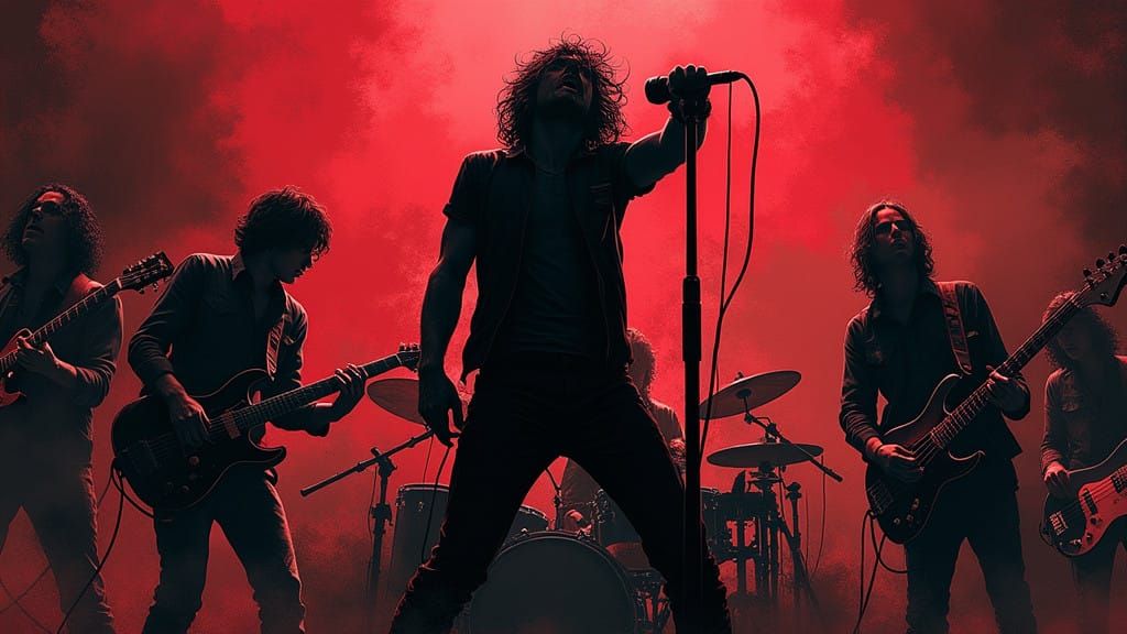 Moody Rock Band in Red and Gray Ink